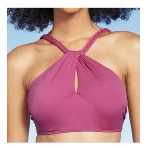 Womens High Neck Braided Strap Underwire Bikini Top Shade & Shore Purple Size 18